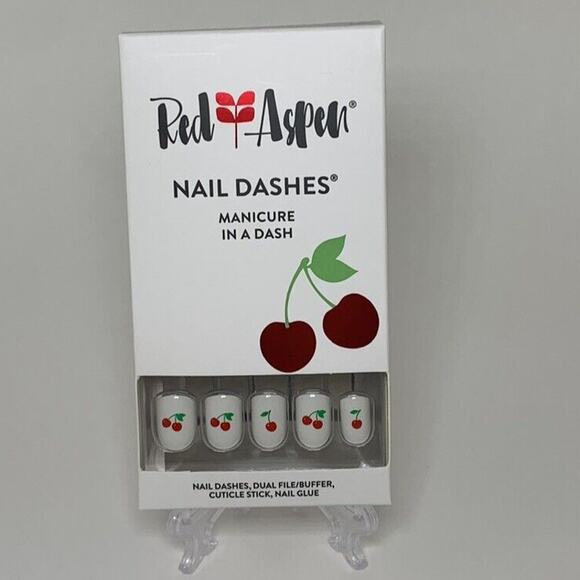 Red Aspen Nail Dashes Cherry On Top Short Square New Retired #2028 - Picture 6 of 6